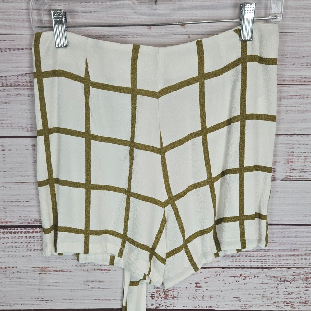Anthropologie Sancia Helena Tie Wrap Shorts Sz S White Check Whimsical Boho Chic - Picture 3 of 11